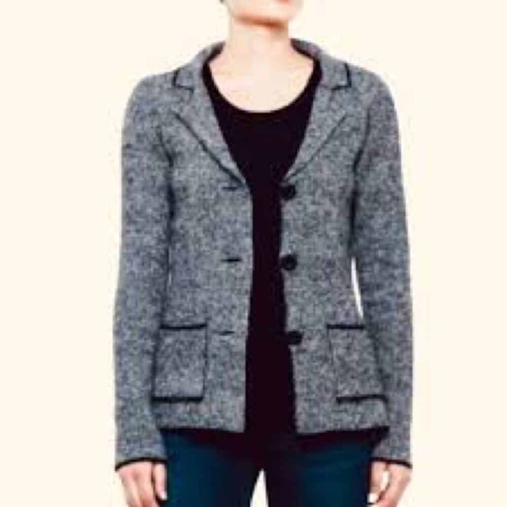 COCOGIO Made In Italy Gray Wool Blend‎ Cardigan Sweater Blazer Tweed Classic S